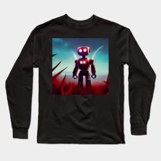 Moon Bot - Big red Robot on a field of thorns Long Sleeve T-Shirt